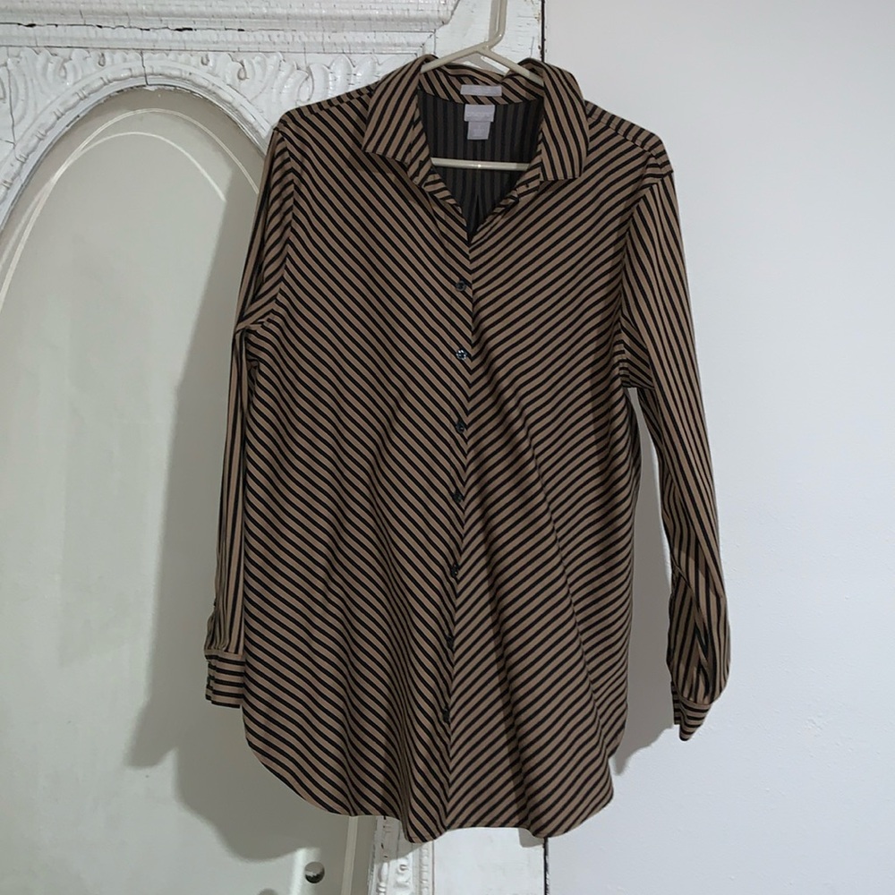 Chico's Black and Brown Striped Button Down Shirt